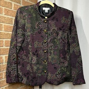 Christopher Banks paisley floral tweed jacket, purple/lime/black/gray - L